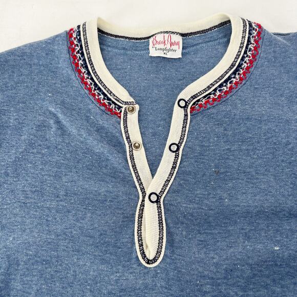 VTG 60s Break Away by Lamplighter Embroidered Short Sleeve Henley Tee Unisex M/L - Picture 6 of 13